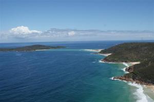 The view across One Mile beach to Fingal bay