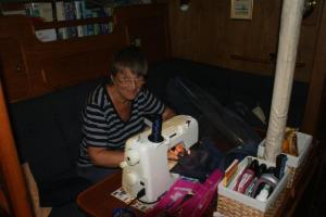 Sue busy sewing