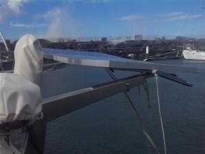 The bent frame holding the solar panels