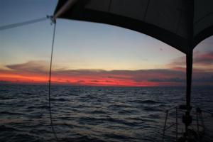 Early morning sunrise under the twizzle - one of the true joys of sailing the oceans