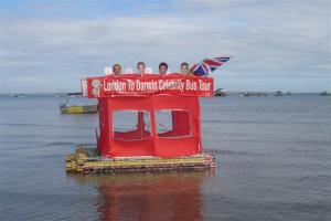 The base of this 'London bus' is made of beer cans