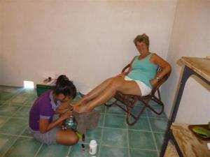 Sue having a pedicure