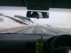 Driving through the snowy highlands
