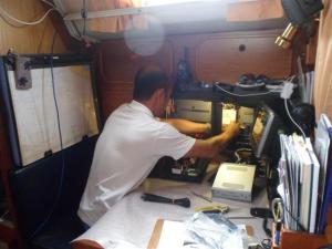 Yap working at the chart table