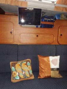 The new TV with two of my cushion collection