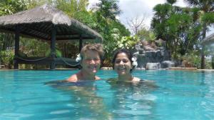 Sue and Sonal in the pool
