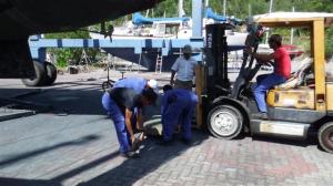 The rudder was carefully lowered