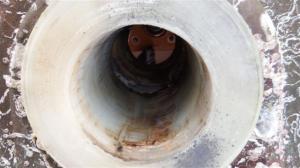 Looking up into the rudder housing