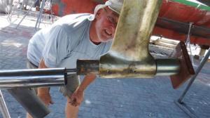 The cutlass bearing out with a final tug