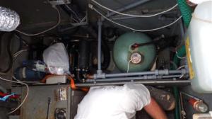 Bill working on the immersion heater (top right) Eberspacher (top left) 