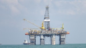 An enormous oil drilling platform 