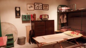 A replica of a temporary home provided by the government after typhoon damage.