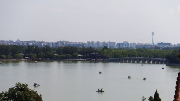 View across the lake to the city beyond