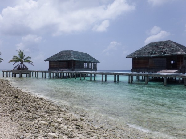 Derelict overwater bungalows