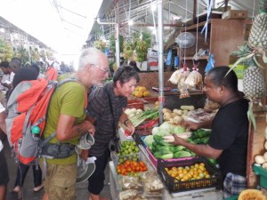 Norman and Sara inspecting the veg.