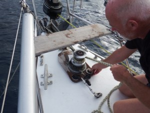 Bringing the anchor warp back on board