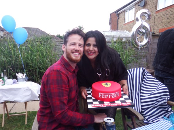Thomas and Sonal with his birthday cake