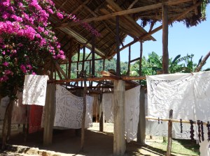 More tablecloths under the bougainvillea flowers